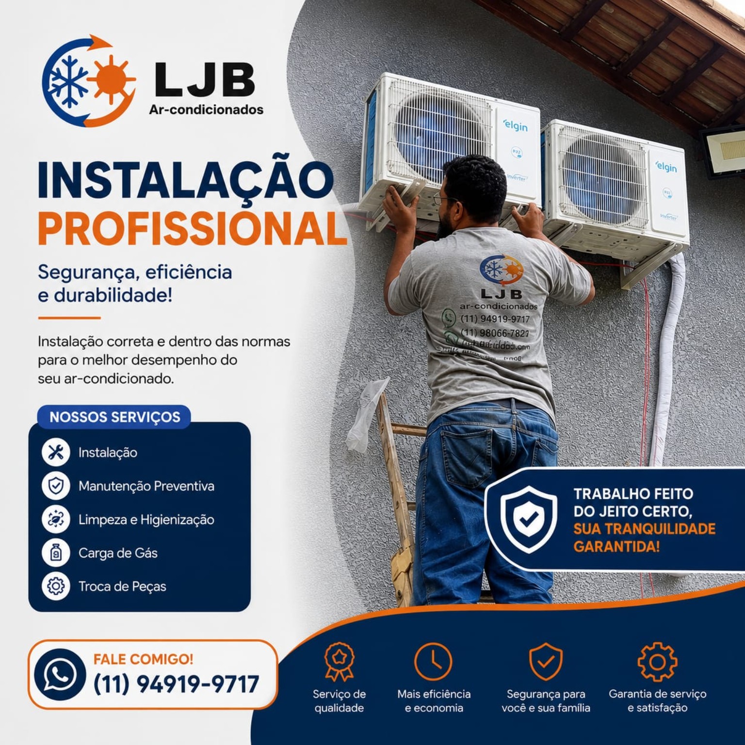 Profissional da LJB instalando equipamentos de ar-condicionado